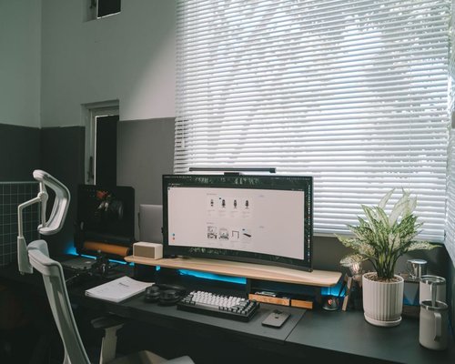 A comfortable home office setup with natural light